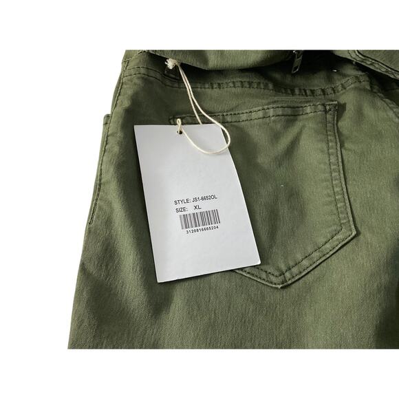 V.I.P. Jeans Jumpsuit Womens XL Olive Green Sleeveless Zip Front Utility Pockets - Picture 11 of 13